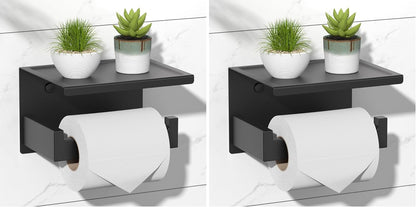 HITSLAM Toilet Paper Holder Matte Black, Adhesive Wall Mount, No Rotation | Heavy Duty Metal | anti rotation slot | vertical or horizontal setup |rustproof matte black finish|Bathroom Tissue Dispenser