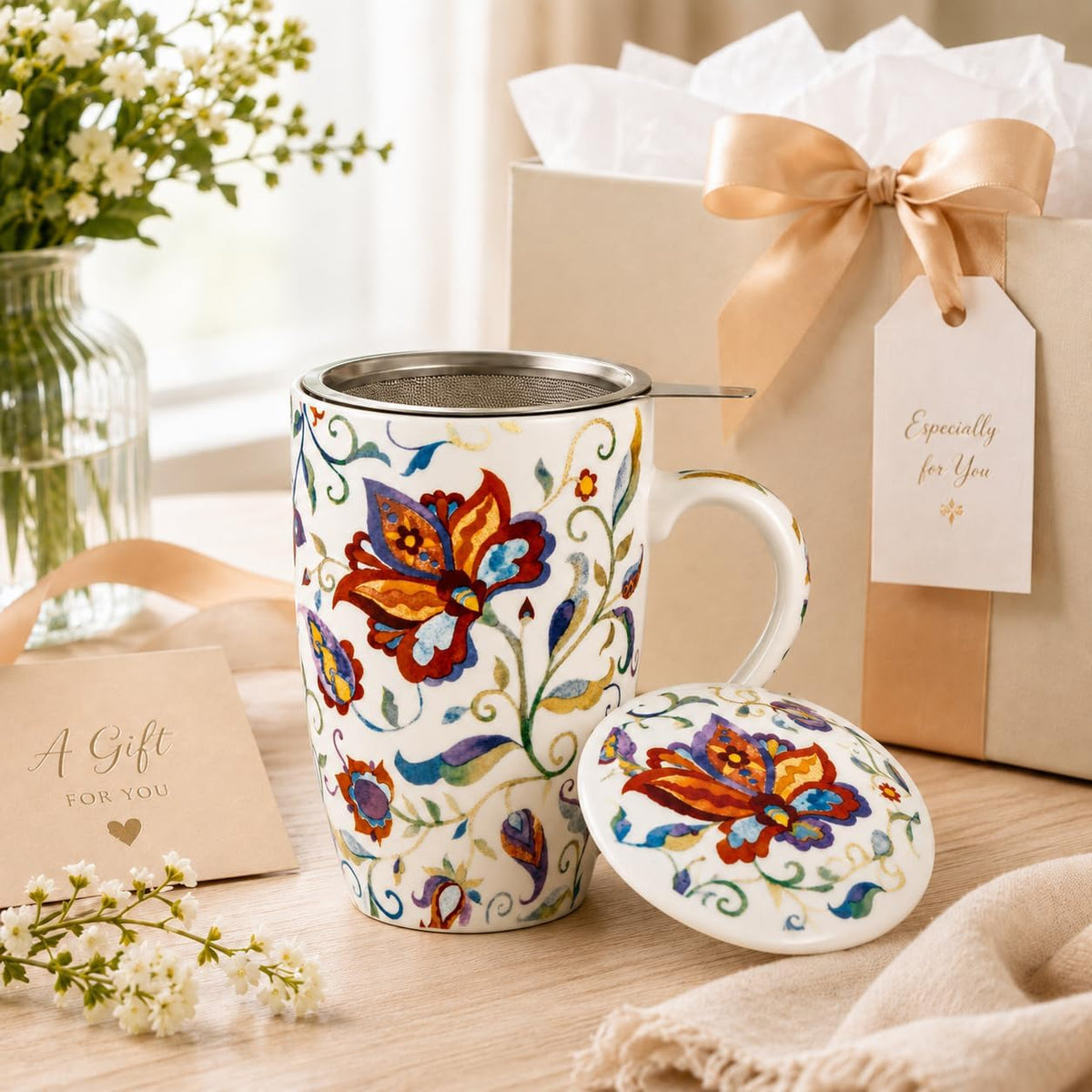 GBhome Tea Mug with Infuser and Lid,18 oz Loose Leaf Tea Cup with Steeper