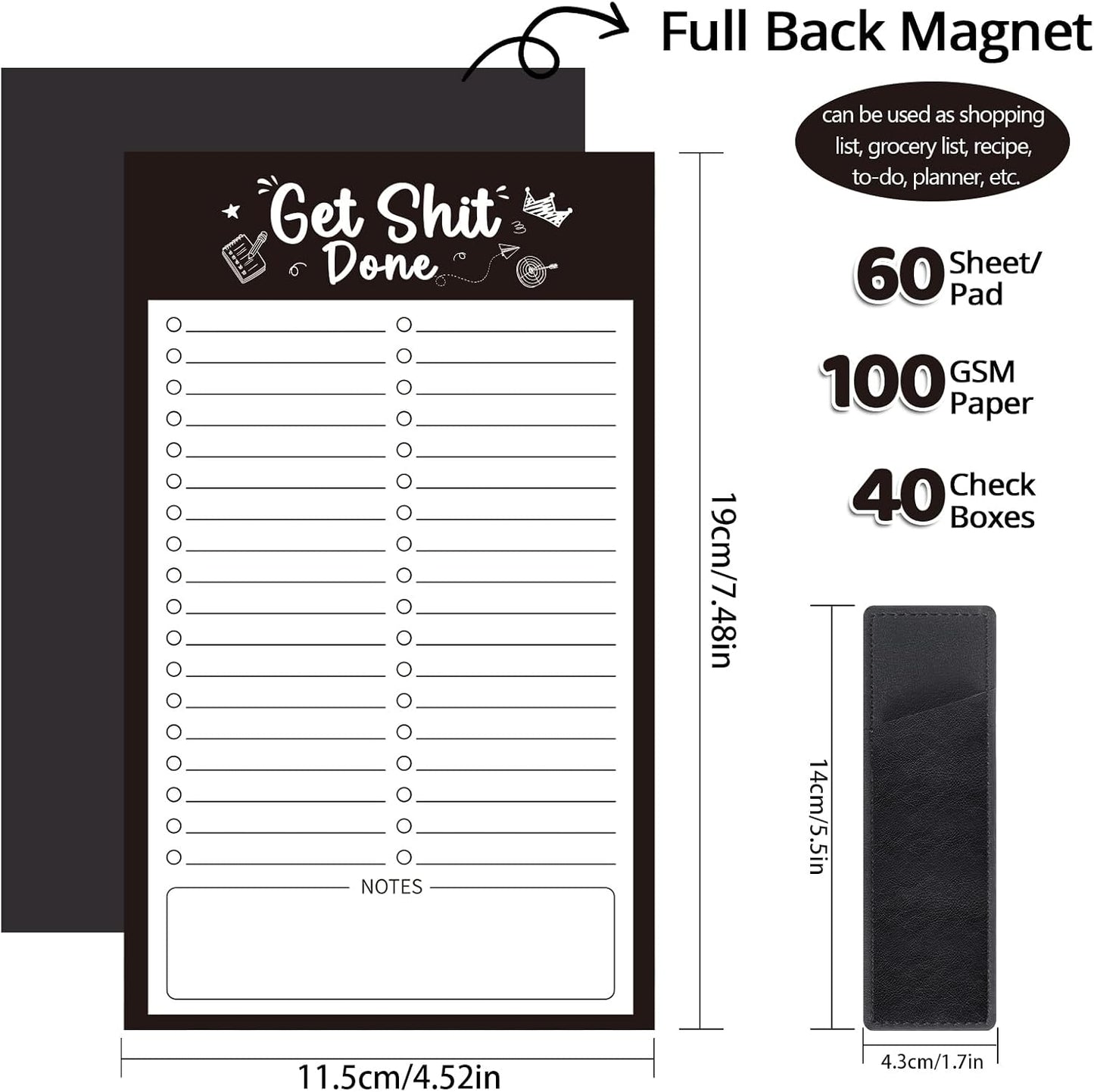 Thboxes 2 Pack Grocery List Magnet Pad for Fridge, 120 Sheets, Pen Holder | 4.5x7.5In Magnetic Grocery List Pad for Fridge, Full Back Shopping Checklist, Notepad for Kitchen, Home Office, Parents, Kids