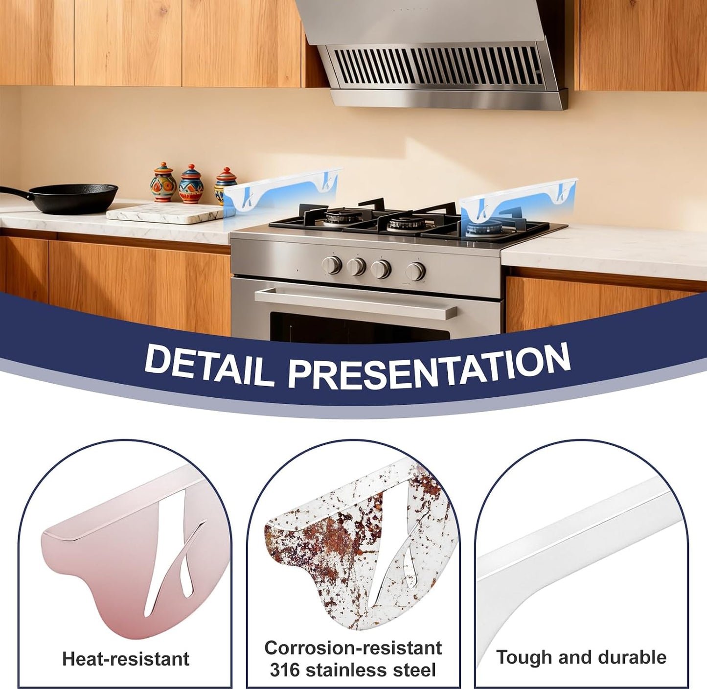 Stainless Steel Stove Gap Cover (2 Pack, Black), Stove Gap Filler for Kitchen, Range Trim Kit, Heat Resistant with Easy Clean, Adjustable Length 13.8” to 27.5”