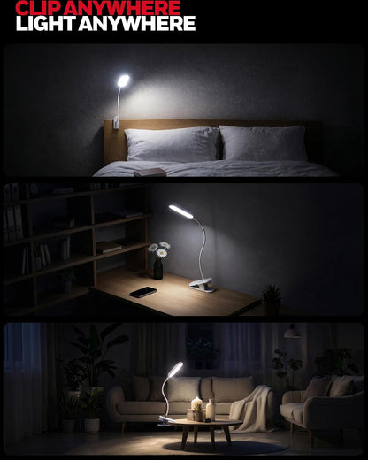 Honeywell Clip On Reading Light, Rechargeable Gooseneck CRI95 4000K Dimming