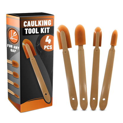 4-Piece Caulking Tool Kit for Silicone Sealant, Grout and Sink Edges | Caulk Tool Set; Sizes 0.78"-1.73"; Urethane Rubber Tips with ABS Handle; Reusable; for Bathroom, Kitchen, Tile & Window