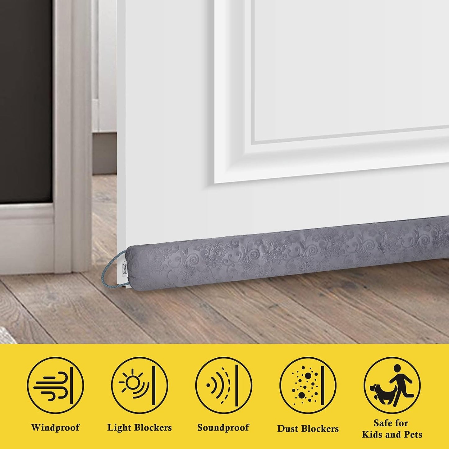 fowong 32" Door Draft Stopper, Weighted Under Door Noise Stopper, Oatmeal | Weighted Fabric Blocks Drafts, Dust & Light, Great for Interior Doors to Help Reduce Noise and Improve Comfort