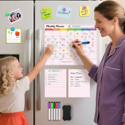 MaxGear 4 Pack Magnetic Dry Erase Board Calendar for Fridge, 15" x 11.5" | Strong Magnetic, Easy to Write and Clean, Dry Erase and No Stains, Includes List, Small Board, 5 Markers,5 Magnets,1 Eraser