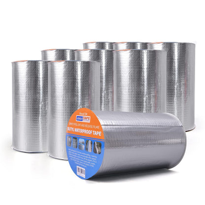 ADHES Butyl Tape Waterproof Tape, 2in x 16ft Aluminum Foil Tape | Butyl Sealant Tape for RV Repair,Window,Boat, Pipe Sealing, Glass & EDPM Rubber Roof Patching(Model:RAY100-2,Glue Color:Gray)