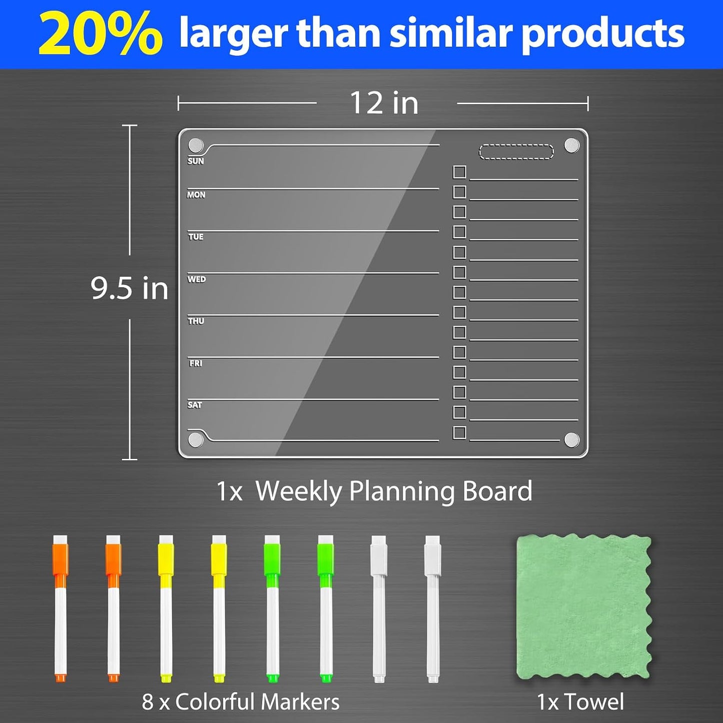 PigPotParty Acrylic Magnetic Chore Chart for Kids, 12x9.5 Inch, 2 Pack | Sleek Clear Acrylic Design, Reward System Builds Habits, Built-In Magnets Require No Installation, 8 Wet-Erase Markers