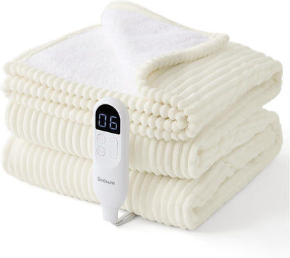 Bedsure GentleSoft Heated Blanket Throw - Soft Ribbed Flannel Electric Blanket, Gifts for Grandma (50x60 inches, Grey)