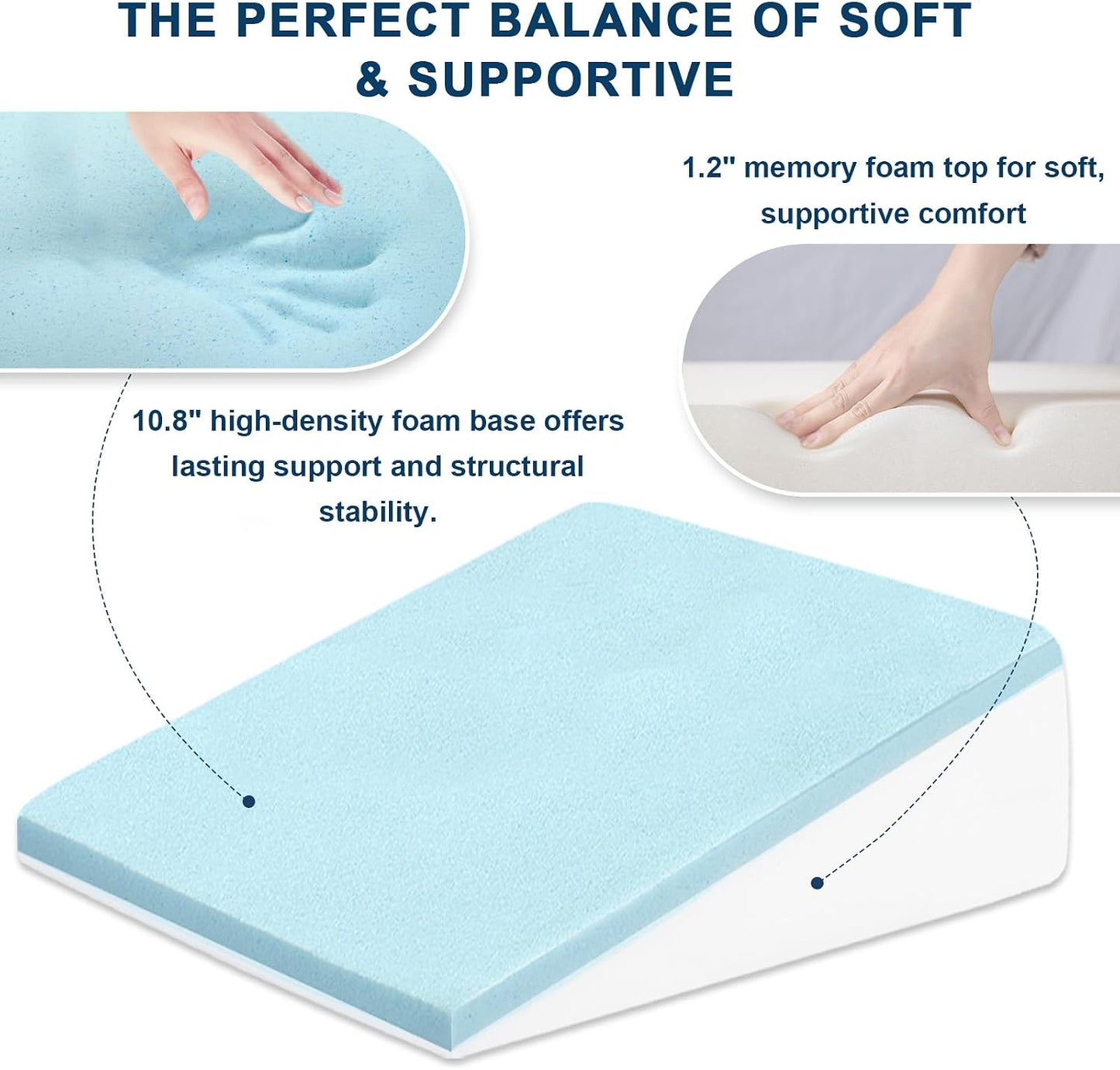 8" Leg Elevation Pillow, Memory Foam Wedge Pillow for Leg & Knee Support | Knee, Hip & Ankle Support. Elevates Legs For Comfortable Sleeping, Resting, And Recovery With A Supportive Wedge Shape.