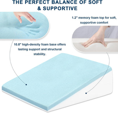 8" Leg Elevation Pillow, Memory Foam Wedge Pillow for Leg & Knee Support | Knee, Hip & Ankle Support. Elevates Legs For Comfortable Sleeping, Resting, And Recovery With A Supportive Wedge Shape.