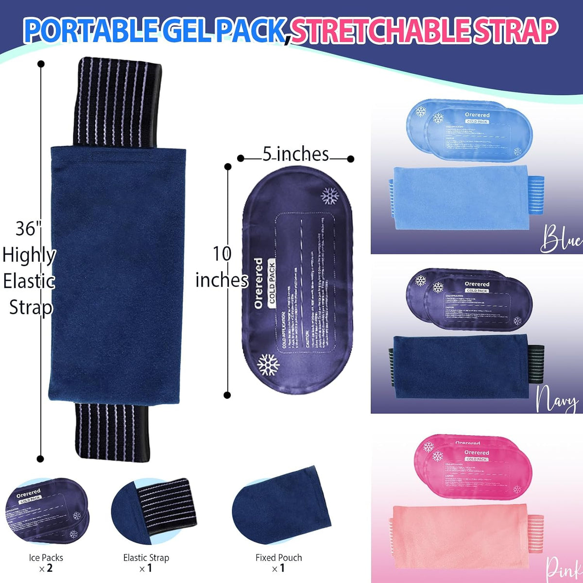 Ice Packs for Injuries Reusable Knee Gel Ice Pack Wrap for Swelling Black