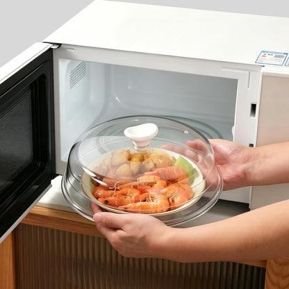 10.4IN Glass Microwave Splatter Cover for Food with Ceramic Handle & Screw | Non Plastic Microwave Cover with Vent Hole, BPA Free, Dishwasher Safe