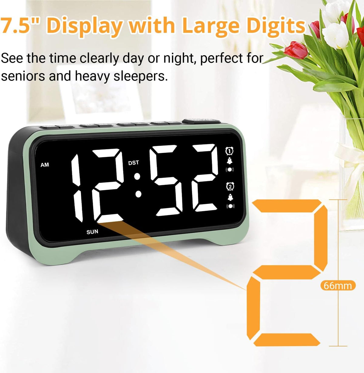 Vibrating Alarm Clock for Heavy Sleepers, 3-Level Bed Shaker, Dual Alarms