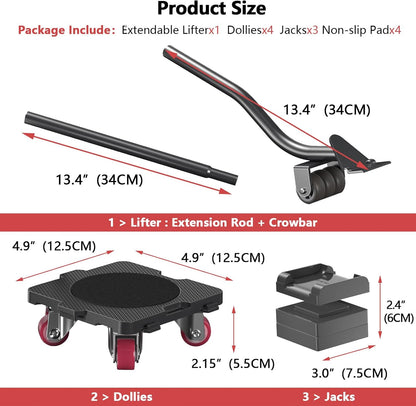 ONEON Furniture Mover with Wheels, 360° Rotation Wheels Furniture Dolly for Moving Heavy Furniture, Appliances, 660 LB Max Load Capacity with Auxiliary Lifter - Connect Dolly