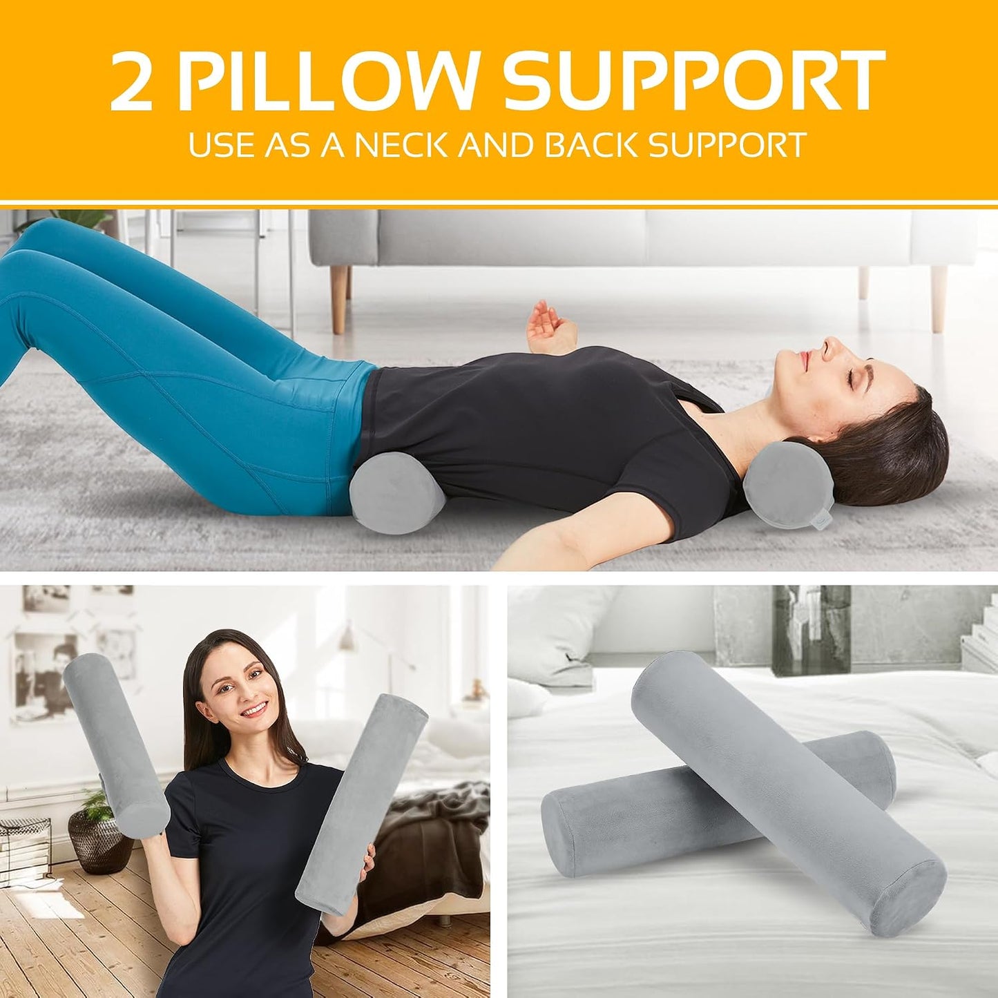 AllSett Health Firm Cervical Neck Roll Memory Foam Pillow, Bolster Pillow, Round Neck Support for Sleeping | Bolster for Bed, Legs, Back and Yoga