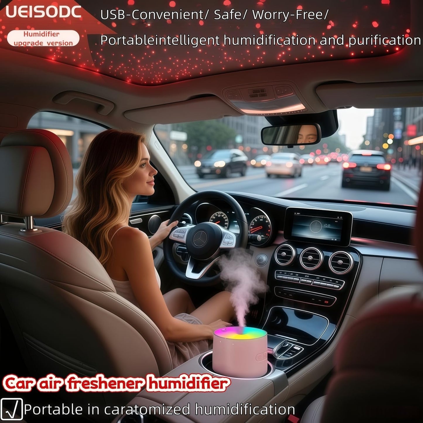 UEISODC bedroom humidifier, desktop USB humidifier, car air freshener, relieves tight skin, cough, nasal congestion, allergies and dry air，With automatic shutdown, silent operation