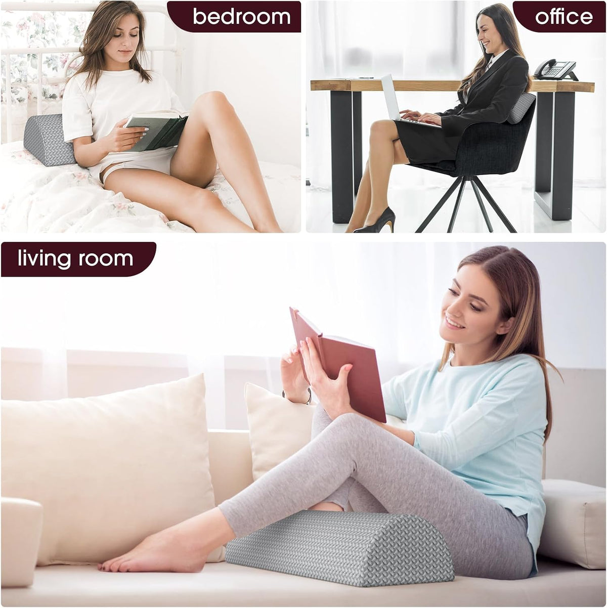 Knee Pillow for Back Sleeping Memory Foam Half Moon Bolster Pillow for Legs