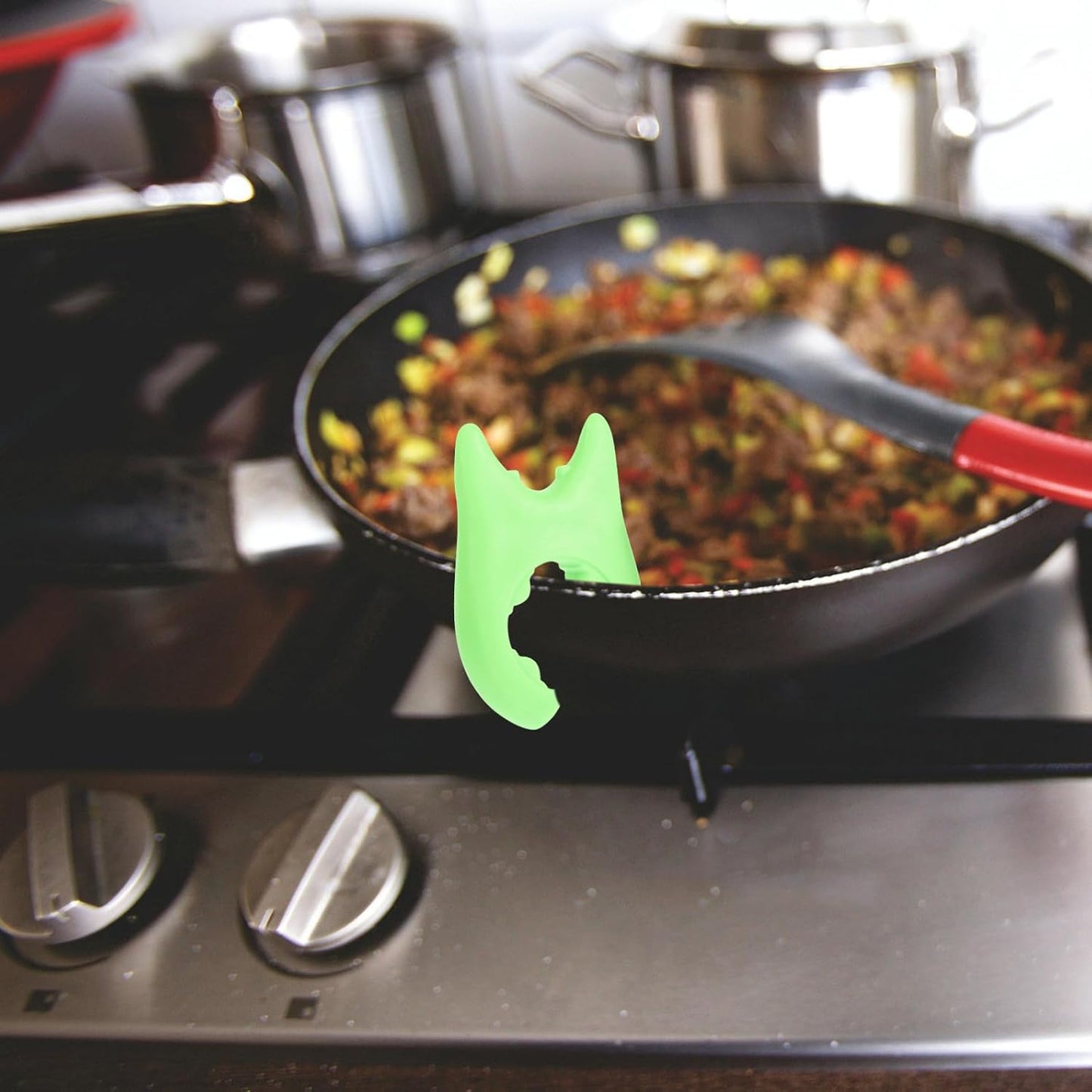 6pcs Silicone Pot Spoon Holder Set, Spill-proof Boil over Stopper and Steam Release Lid Lifters for Kitchen Cooking Helpers, Green Overflow Prevent Lifters for Stove Top Use