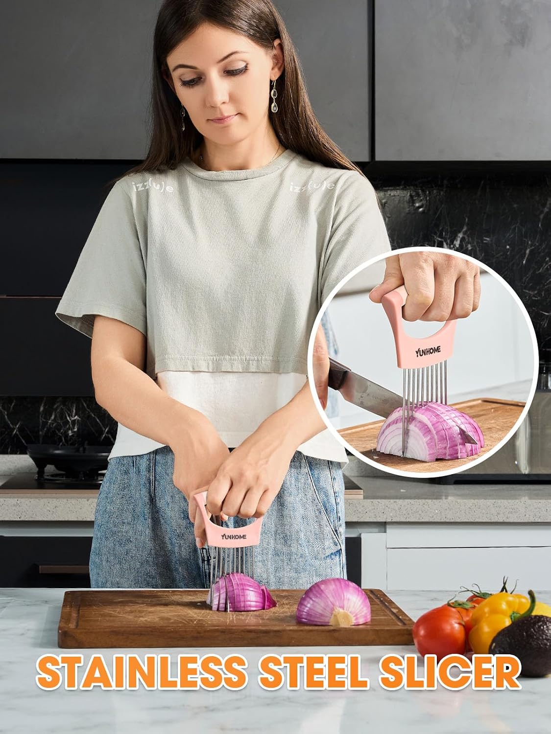 Onion Holder for Slicing | Onion Slicer Holder | Tomato Cutter for Slicing of Lemon Avocados Eggs and Fruit, Multifunctional Vegetable Chopper, Home Essentials & Kitchen Gadgets Tool for Food Prep
