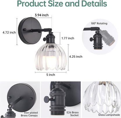 Shenmoyl Vintage Battery Operated Wall Sconce with Green Tulip Glass Lampshade Rechargeable Battery Powered Wall Light with Remote Control for Bedside Bedroom Doorway