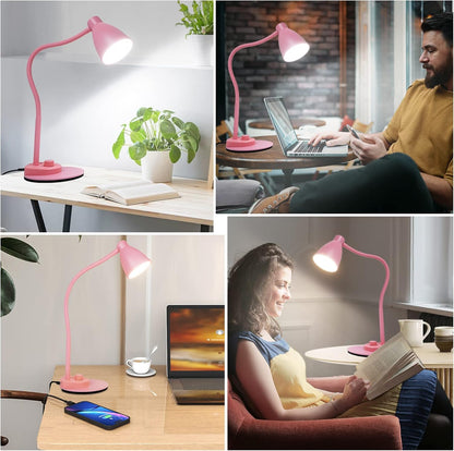 BOHON LED Desk Lamp with USB Charging Port 3 Color Modes Dimmable, Black | Reading Light Intelligent Induction Auto Dimming Task Lamp Neck Flexible Table Lamp for Bedside Office, AC Adapter Include