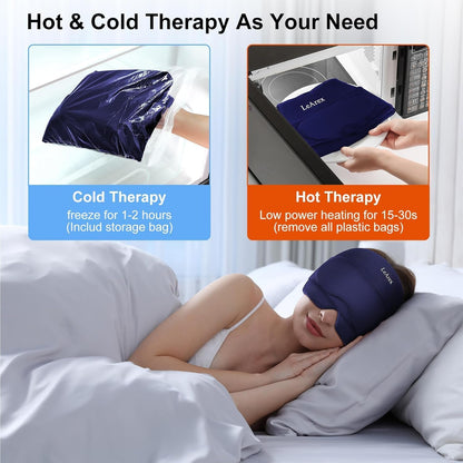 2 in 1 Migraine Relief Cap with Gel Eye Mask, Headache Relief Cap Ice Head Wrap Hot and Cold Therapy Hat Gift for Women for Headache Puffy Eyes Sinus and Tension Stress Relief (Light Purple)