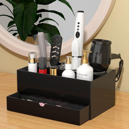 NIUBEE Acrylic Hair Tool Organizer,Hair Dryer Holder Countertop with 3 Cups | Clear, Hot Tools Organizer, Hair Blow Dryer Organizer for Curling Iron, Brush, Straightener, Makeup,Skincare,Vanity, Bathroom