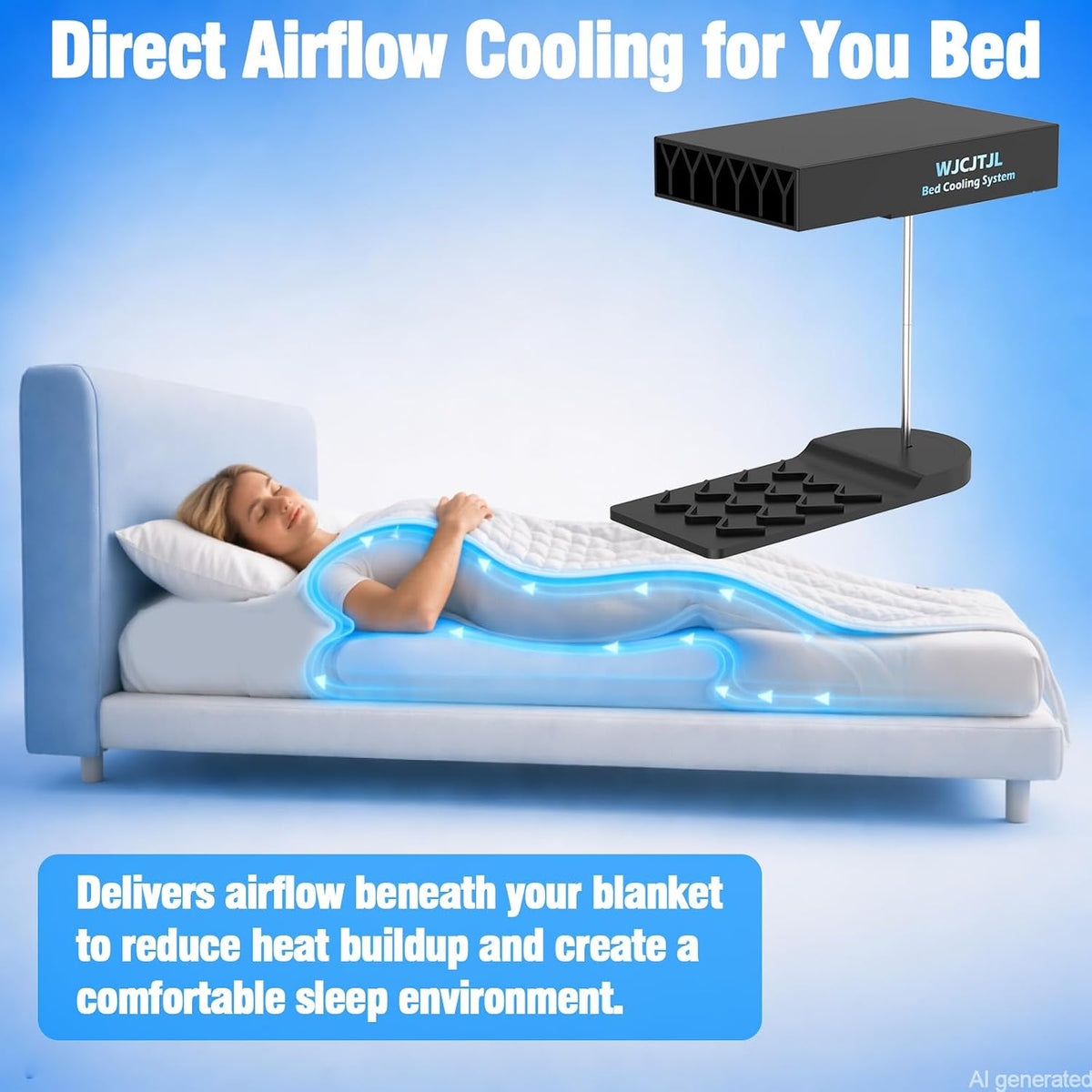 Bed Fan Under Sheets, Bed Cooling System with Adjustable Fan Speed (White)