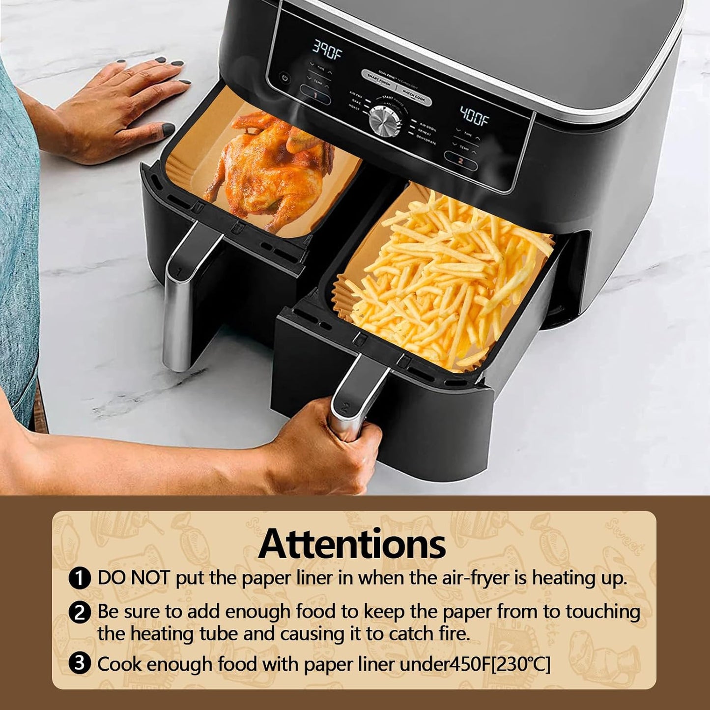 UBeesize 9 Inch Disposable Air Fryer Liners 200 Pack Square Parchment Liner
