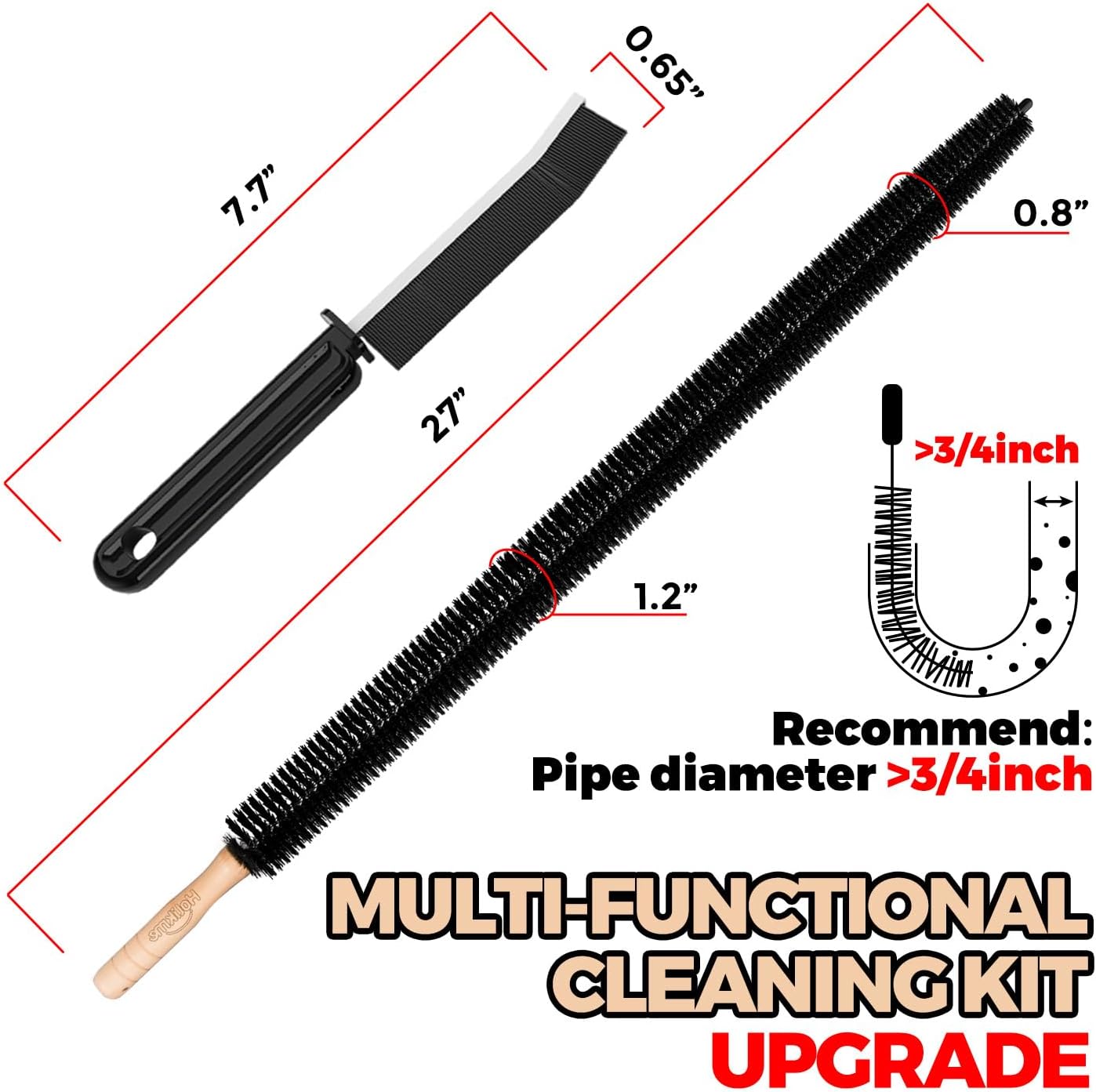 Holikme Dryer Vent Cleaner Kit, 2 Pcs Replacement Lint Brush for Vent Trap | Dryer Vent Cleaning Kit with Crevice Tool - Deep Lint Brush for Dryer Trap & Filter, Flexible Nylon Bristles