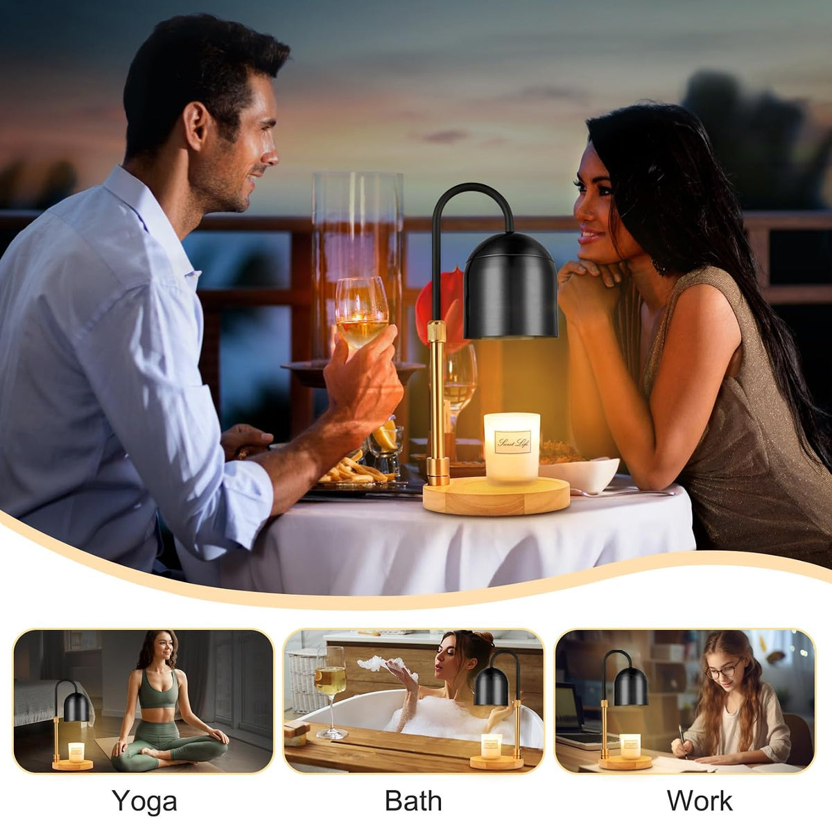 Candle Warmer Lamp with Timer & 3 Bulbs, Dimmable Electric CandleLight Adjustable Height and Brightness Candle Wax Warmer for Jar Candles Bedroom Home Decor House Warming Gift for Women (Round Gold)