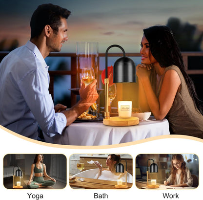 Candle Warmer Lamp with Timer & 3 Bulbs, Dimmable Electric CandleLight Adjustable Height and Brightness Candle Wax Warmer for Jar Candles Bedroom Home Decor House Warming Gift for Women (Round Gold)
