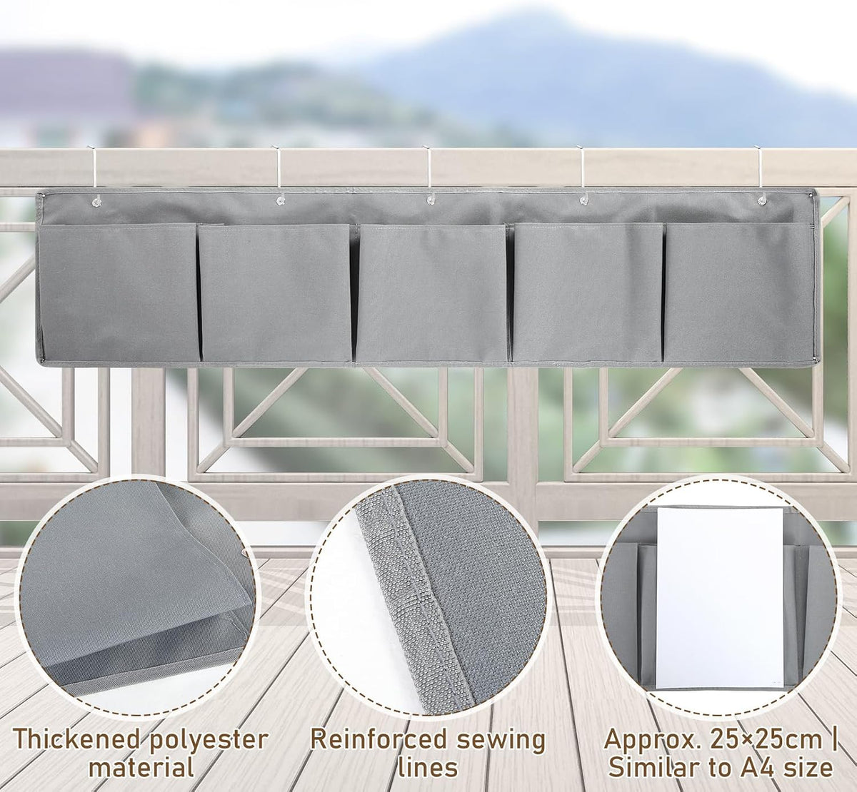 Rv Bedside Storage Organizer, 5 Pocket Camper Van Bed Caddy Bag, Grey