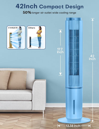 Portable Air Conditioners 4 Modes&3 Speeds,4 Ice Packs, Waterless Alert System, 12H Timer, Remote,1 Gal Detachable Water Tank, 70°Oscillation Windowless Evaporative Air Cooler for Room Office