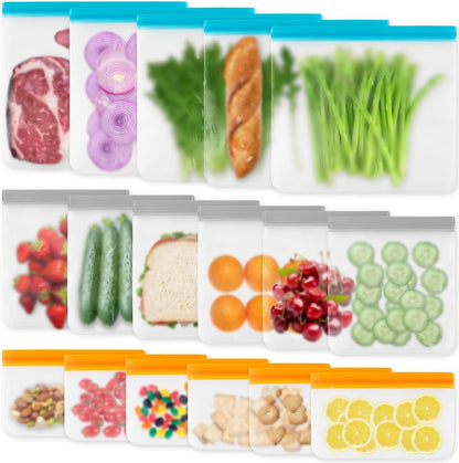 12 Pack Reusable Freezer Bags Dishwasher Safe, Leakproof Food Storage Bags, Silicone Bags for Food Storage Home Organization (4 Reusable Snack Bags 4 Sandwich Bags 4 Gallon Freezer Bags)