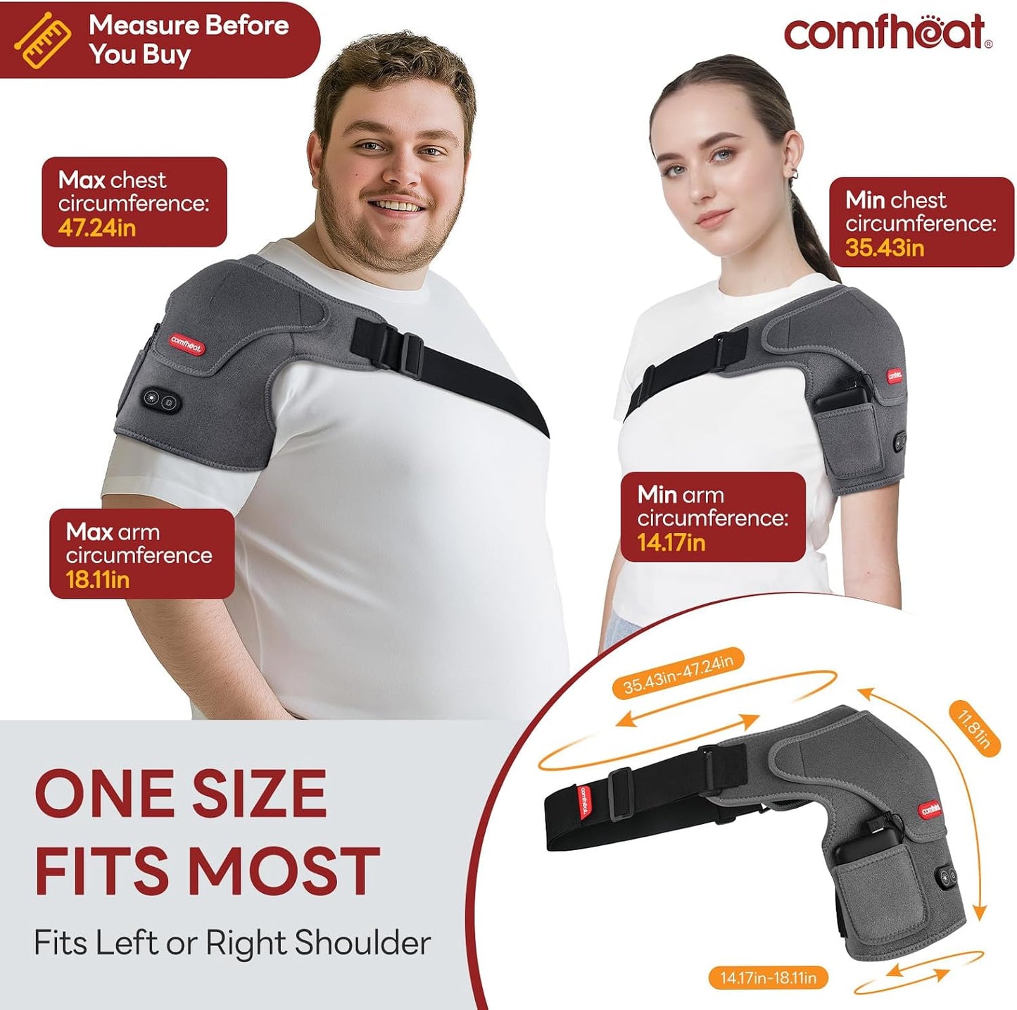 Cordless Shoulder Heating Pad with Massager for Pain Relief | Rotator Cuff Frozen Shoulder Brace Vibration Heated Shoulder Wrap, 5000mAh Battery Powered 1-3H Hot Compress for Men & Women
