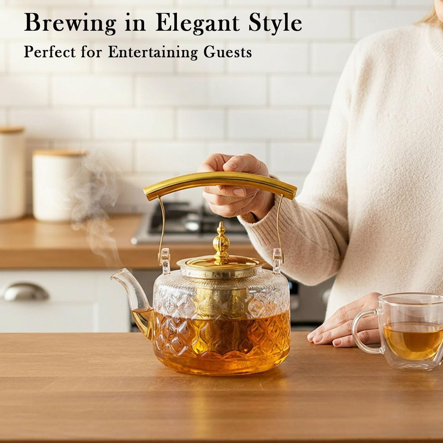 High Borosilicate Glass Teapot, 36 oz Thickened Heatproof Glass Teapot with Removable Stainless Steel Infuser and Lid, Stovetop Safe Tea Kettle, Hand Crafted Kettle, for Women and Adult