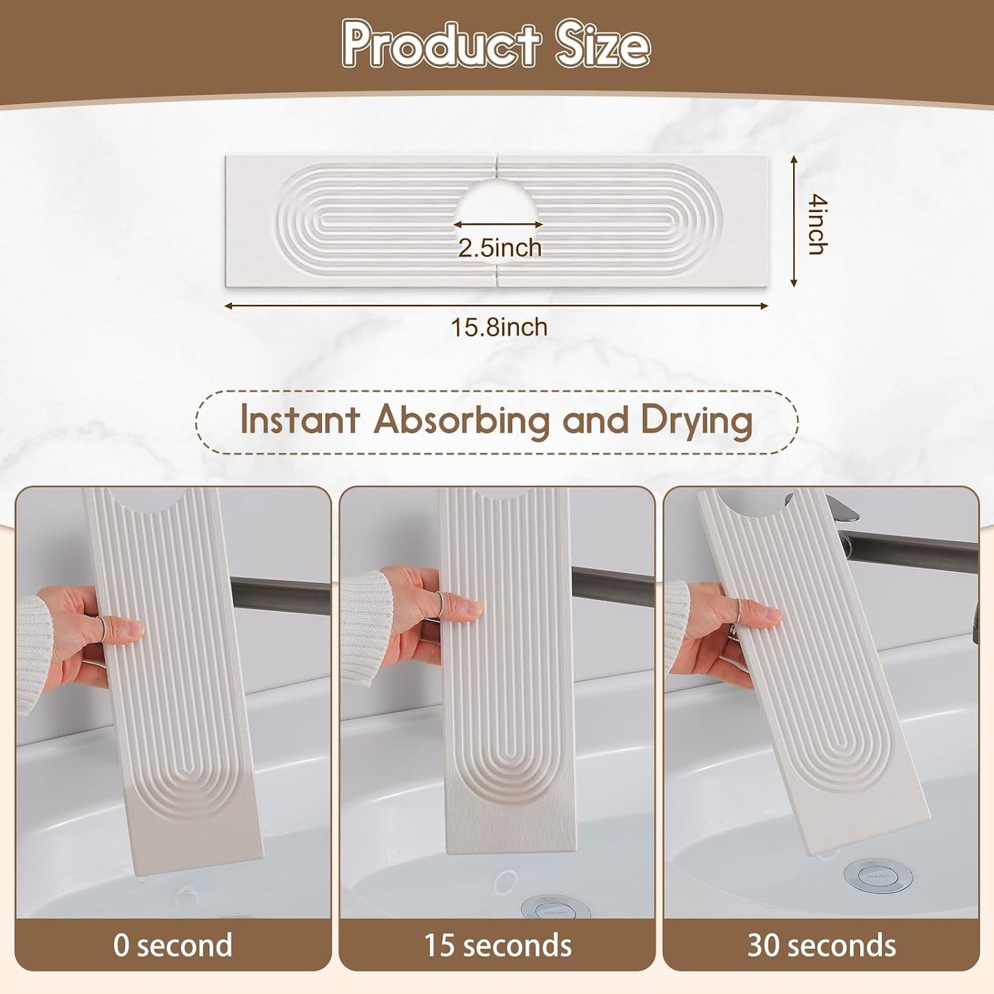 Faucet Mat for Kitchen Sink, Diatomite Quick Drying Tray , 15.8 Inch Kitchen Sink Splash Guard and Bathroom Stone Trays for Counter. Super Absorben.White.