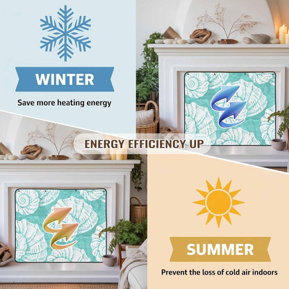 Magnetic Fireplace Cover Navy Blue Coastal Shells Fireplace Screen Decorative Ocean Conch Marine Life Insulation Fireplace Blocker Save Energy Fireplace Draft Stopper Covers for Living Room 36x30 Inch