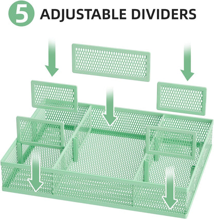 Marbrasse 2 Pack Desk Drawer Organizer, Mesh Drawer Organizer Tray with 8 Adjustable Compartments, Desk Organizers and Accessories, 5 Dividers Drawer for Office Supplies, Makeup & Vanity (Black)