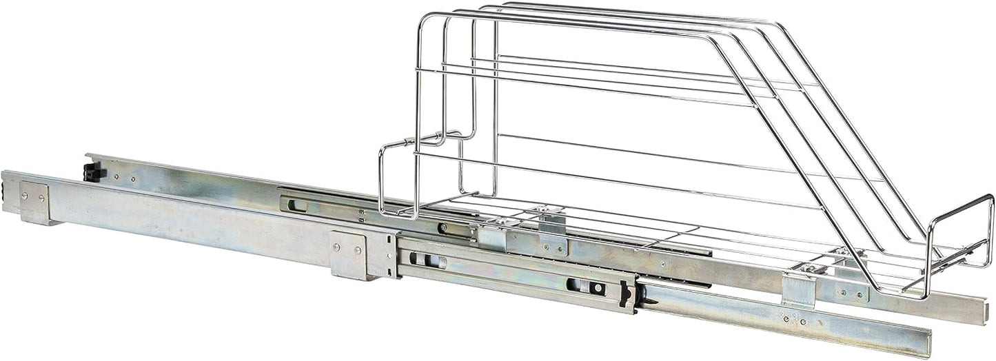 Household Essentials Glidez Multipurpose Chrome-Plated Steel Pull-Out/Slide-Out Storage Organizer for Cookware and Bakeware - 2-Tier Design - Fits Standard Size Cabinet or Shelf, Chrome