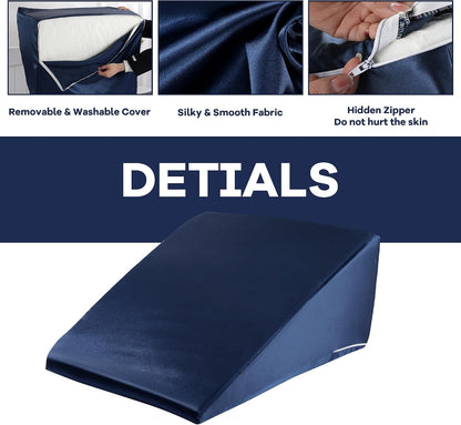 HOMBYS Satin Bed Wedge Pillow Cover Silky & Smooth Wedge Pillowcase 1 Pack 24x24x8, Soft & Breathable, Removable & Machine Washable-Zipper Design (Pillow Not Include), (Grey, 24"x24"x8")