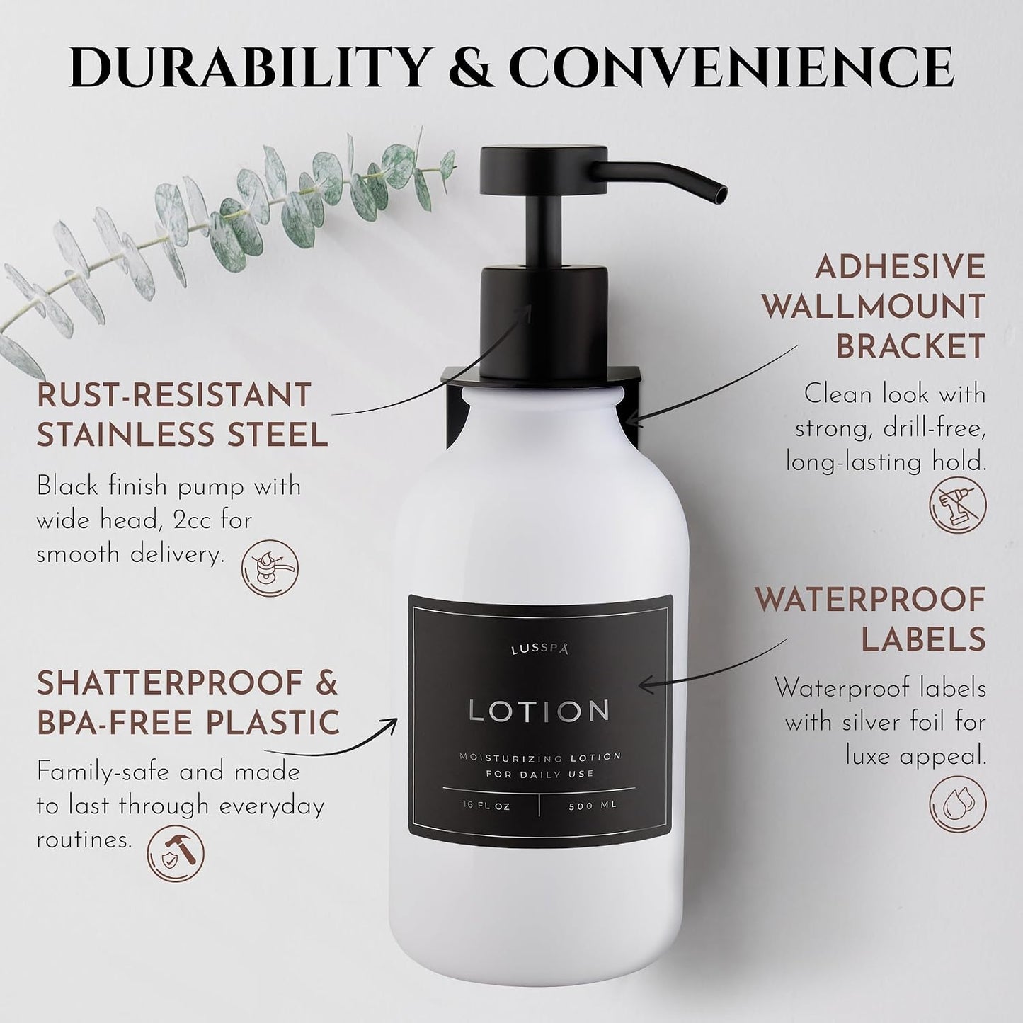Shower Shampoo Dispenser Wall Mounted – 3 Refillable 16.9 oz Clear Bottles with Stainless Steel Pumps & No-Drill Adhesive Holders – Soap Dispenser Set for Bathroom (3 X Clear/Silver)