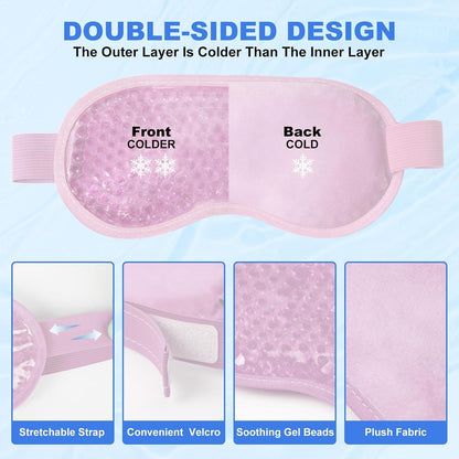 2Pack Cold Cooling Eye Mask, Reusable Hot Colder Therapy Gel Bead with Plush Backing for Puffiness Migraine Stress Relief Skin Care Dry Eyes