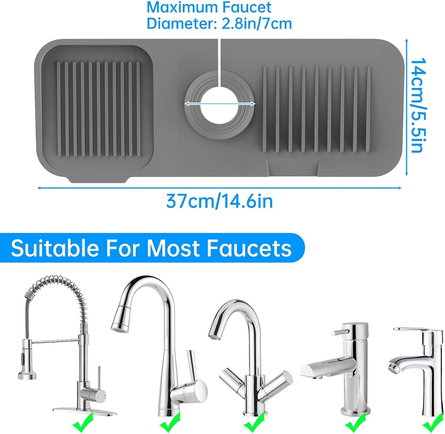NiHome Silicone Faucet Splash Guard, Kitchen Sink Splash Guard, Sink Protectors for Kitchen Sink, Faucet Mat for RV Bathroom Laundry Room Kitchen, Fits Faucets up to 2.5 Inches