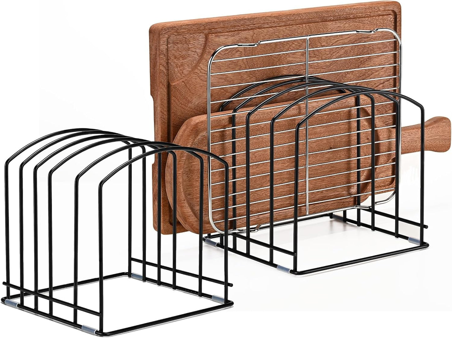 Cutting Board Organizer, Matte Black | Heavy Duty Rack, 2 Extra Wide (1.38") & 3 Narrow (0.78") Slots