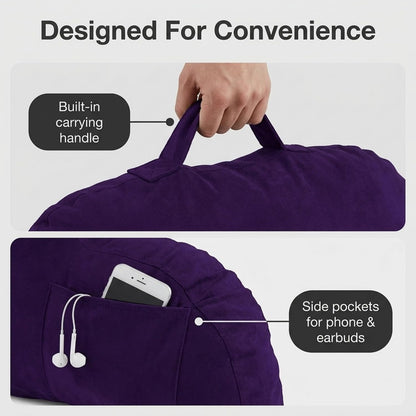 Deluxe Comfort Microsuede Bed Rest - Reading and Bedrest Lounger - Sitting Supprt Pillow - Soft But Firmly Stuffed Fiberfill - Backrest Pillow With Arms, Light Purple