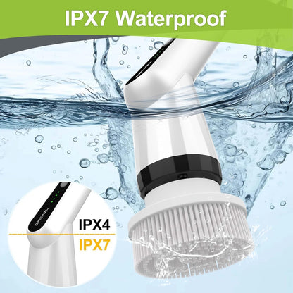 WKY-Electric Spin Scrubber - 10-in-1 Cordless Shower Scrubber & Cleaning Brush with Extendable Handle, 42 in-lbs Ultra High Torque, 2 Speeds, IPX7, LED Display, Smart AI Chip, for Bathroom, Kitchen