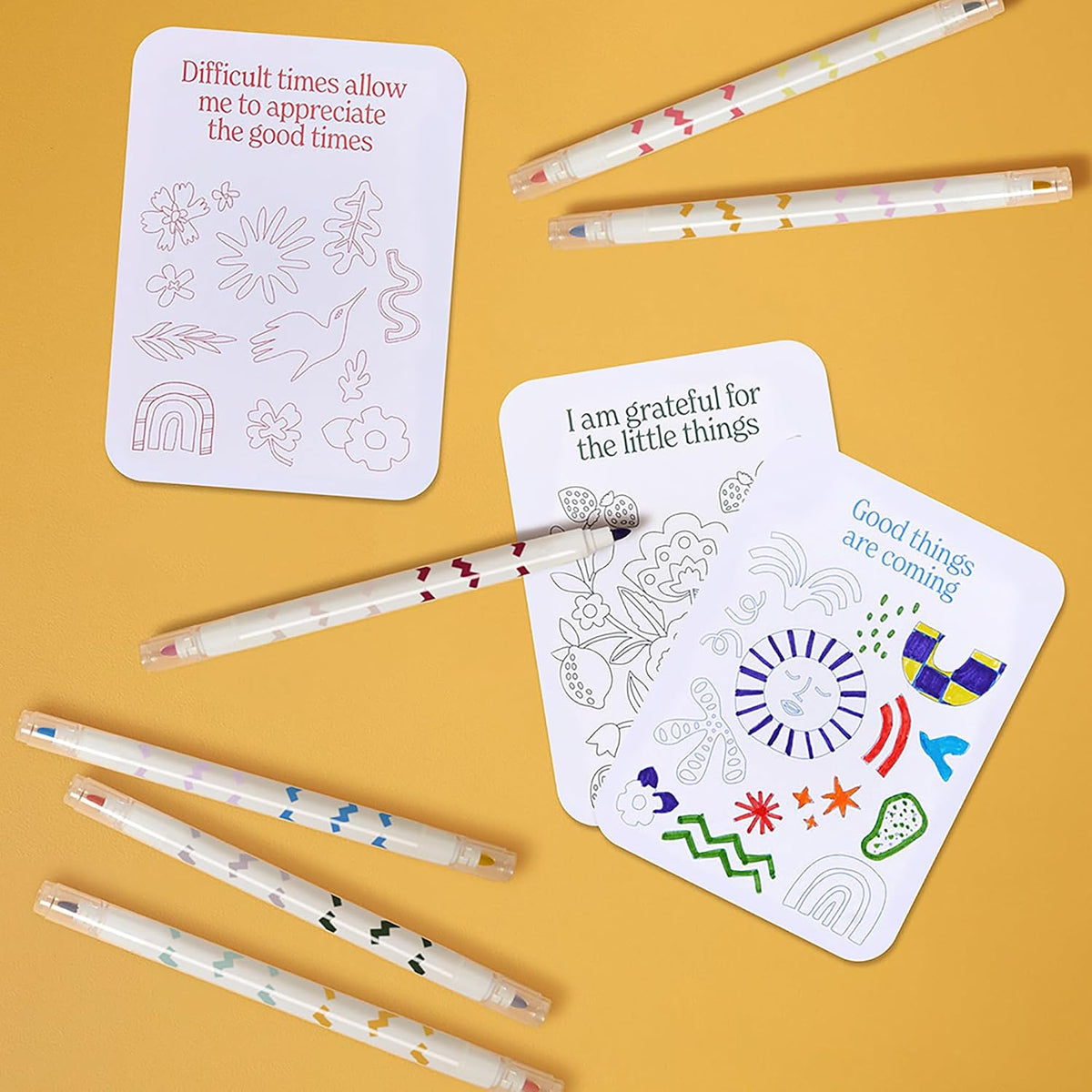 MindfulArt Color Your Own Affirmation Cards - Positivity Kit with Markers
