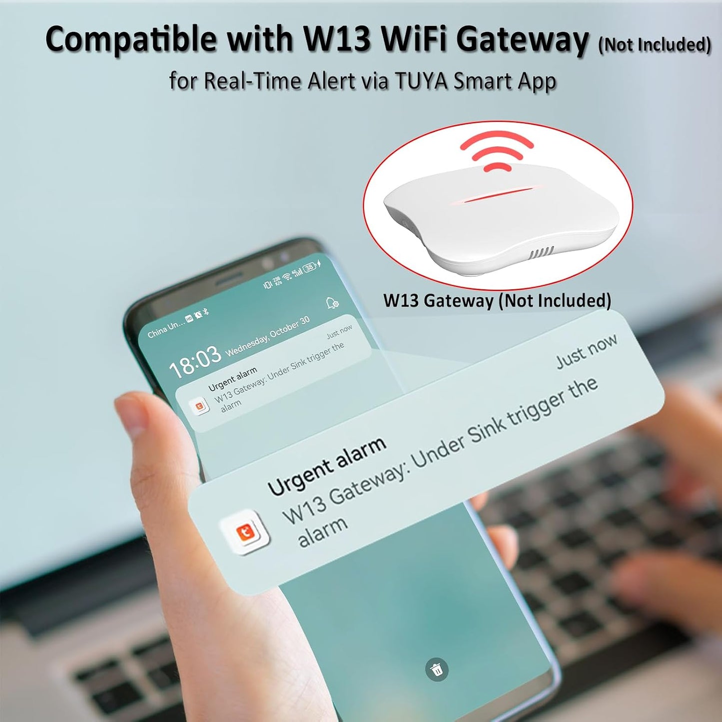 WiFi Water Leak Detector for Home with App Alert, 2.4Ghz Gateway + 6 Sensor | 120dB Water Flood/Drip Alarm for Basement/Kitchen/Bathroom/Toilet/Laundry Room,Under Sink/Pipe/Faucet Leakage Detection