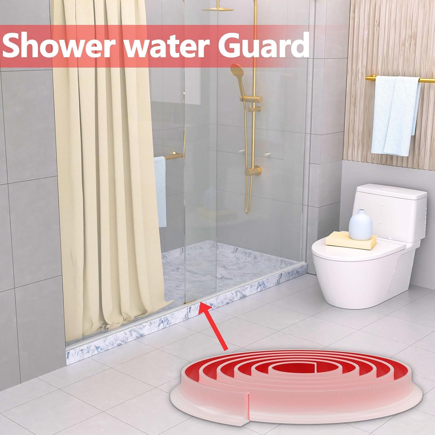 Raycity Silicone Shower Threshold Water Dam Barrier, 39 Inch, Clear | Self-Adhesive Glass Shower Door Bootom Seal Strip, Shower Water Guard Blocker for Walk in Bathroom, Kitchen